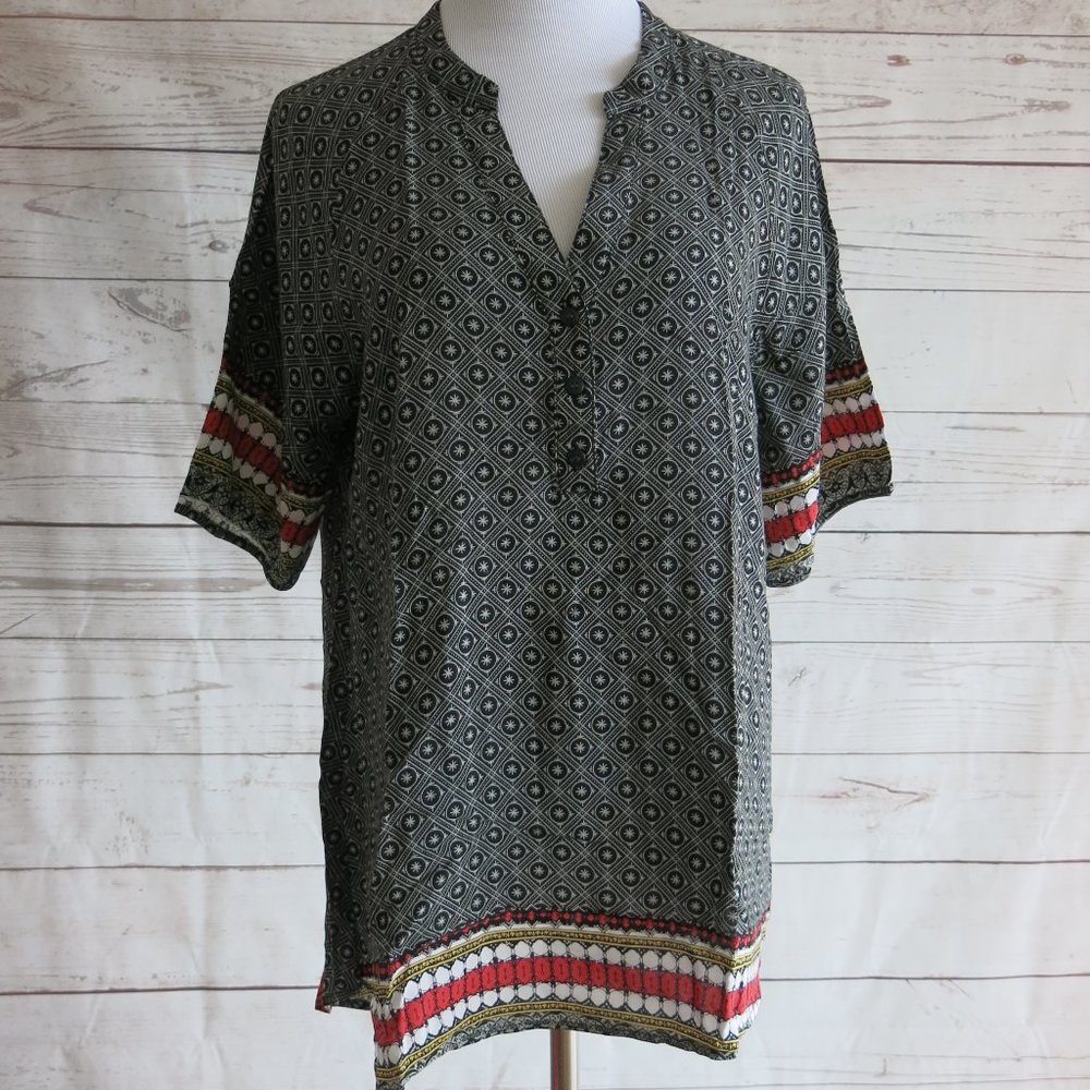 Simply Aster Multi Color Short Sleeve Popover Tunic Top Blouse - Size XL